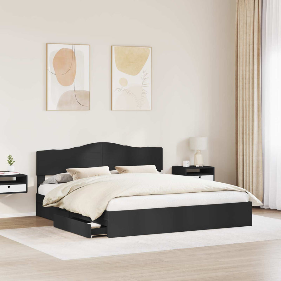 Opslag bed met hoofdeinde Zwart 200 x 200 cm Bewerkt hout