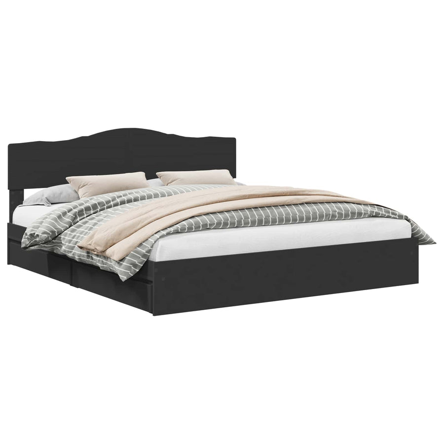 Opslag bed met hoofdeinde Zwart 200 x 200 cm Bewerkt hout