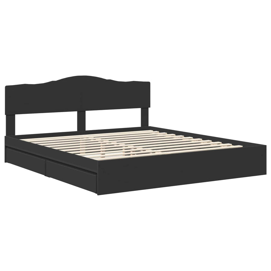 Opslag bed met hoofdeinde Zwart 200 x 200 cm Bewerkt hout