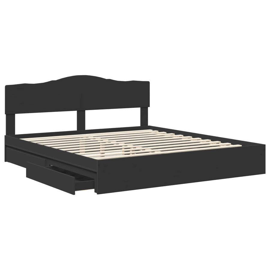 Opslag bed met hoofdeinde Zwart 200 x 200 cm Bewerkt hout