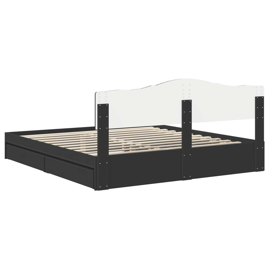 Opslag bed met hoofdeinde Zwart 200 x 200 cm Bewerkt hout