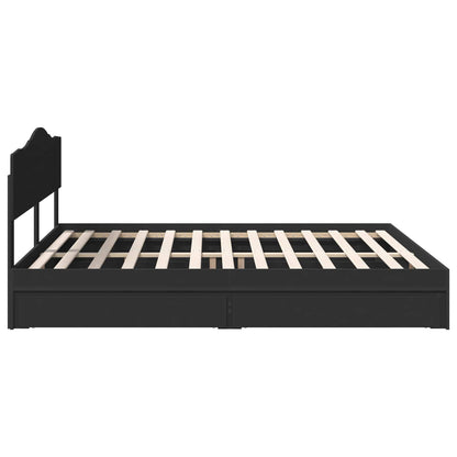 Opslag bed met hoofdeinde Zwart 200 x 200 cm Bewerkt hout