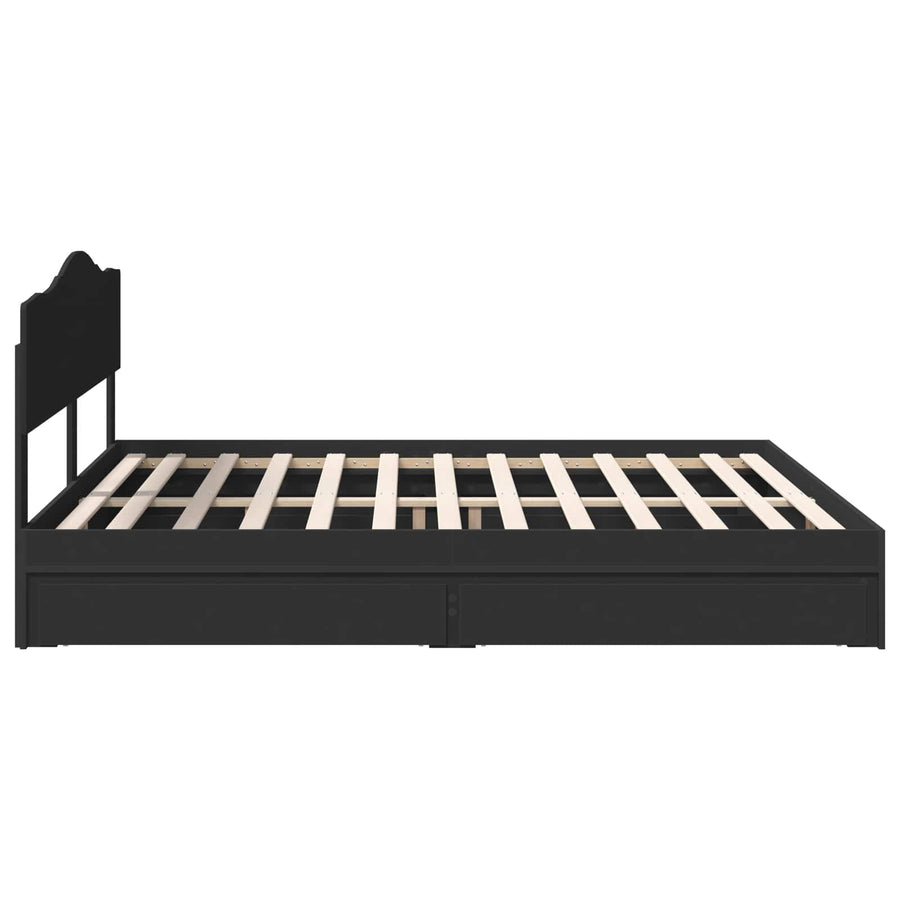 Opslag bed met hoofdeinde Zwart 200 x 200 cm Bewerkt hout