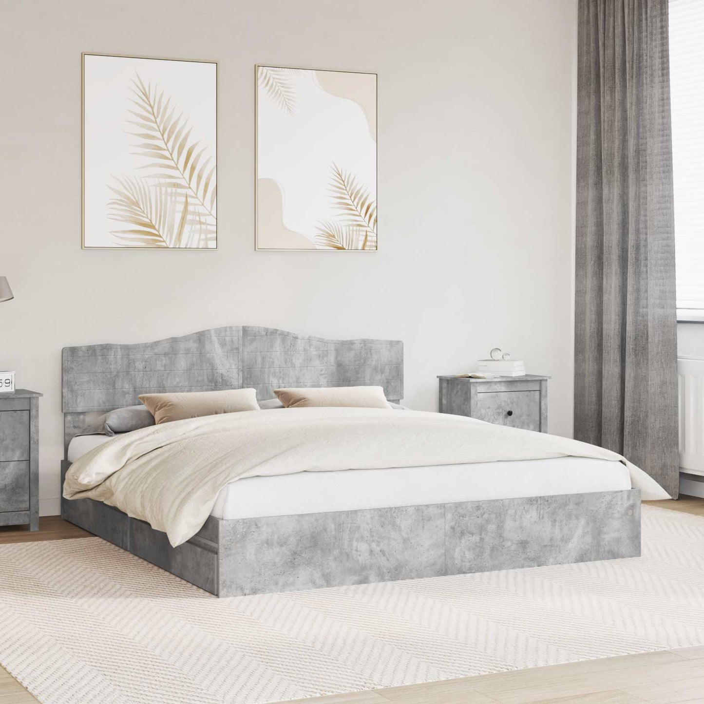 Opslag bed met hoofdeinde Beton Grijs 200 x 200 cm Bewerkt hout