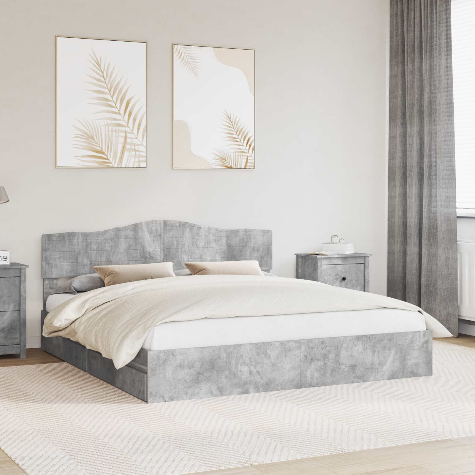 Opslag bed met hoofdeinde Beton Grijs 200 x 200 cm Bewerkt hout