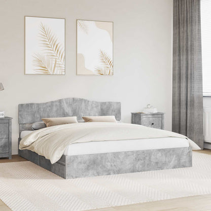 Opslag bed met hoofdeinde Beton Grijs 200 x 200 cm Bewerkt hout