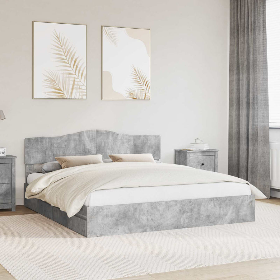 Opslag bed met hoofdeinde Beton Grijs 200 x 200 cm Bewerkt hout