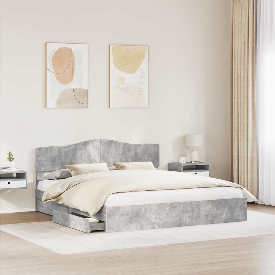 Opslag bed met hoofdeinde Beton Grijs 200 x 200 cm Bewerkt hout