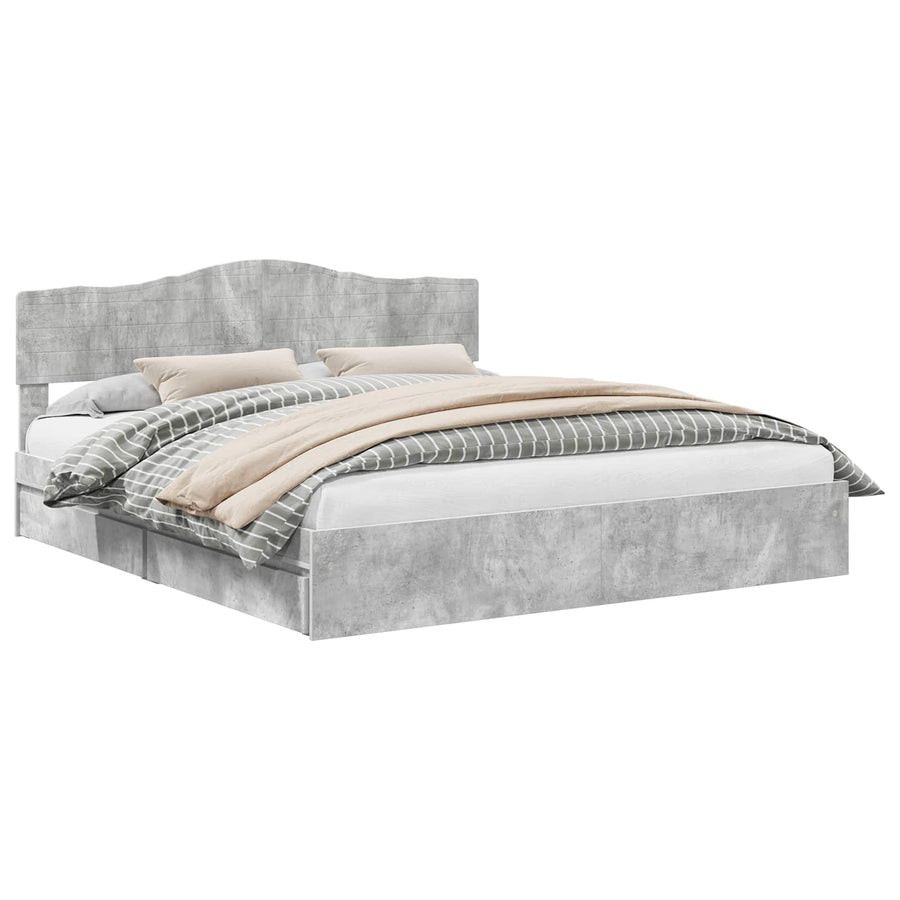 Opslag bed met hoofdeinde Beton Grijs 200 x 200 cm Bewerkt hout
