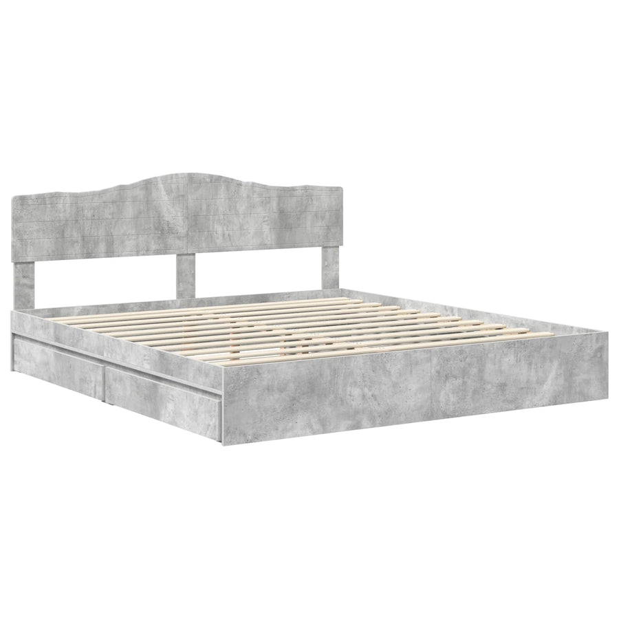 Opslag bed met hoofdeinde Beton Grijs 200 x 200 cm Bewerkt hout