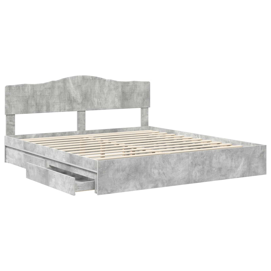 Opslag bed met hoofdeinde Beton Grijs 200 x 200 cm Bewerkt hout