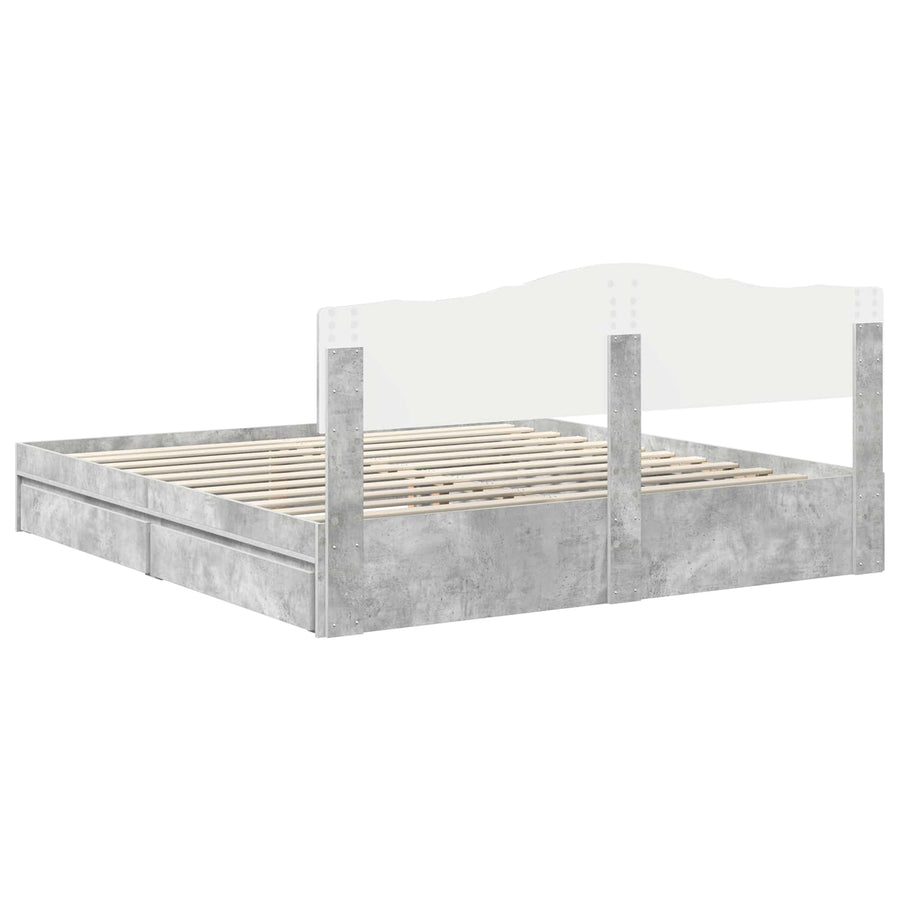 Opslag bed met hoofdeinde Beton Grijs 200 x 200 cm Bewerkt hout