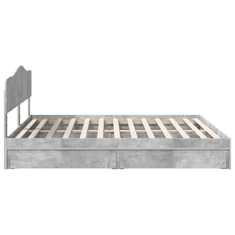 Opslag bed met hoofdeinde Beton Grijs 200 x 200 cm Bewerkt hout