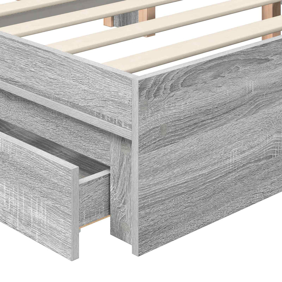 Opslag bed met lade Grijs Sonoma 200 x 200 cm Bewerkt hout