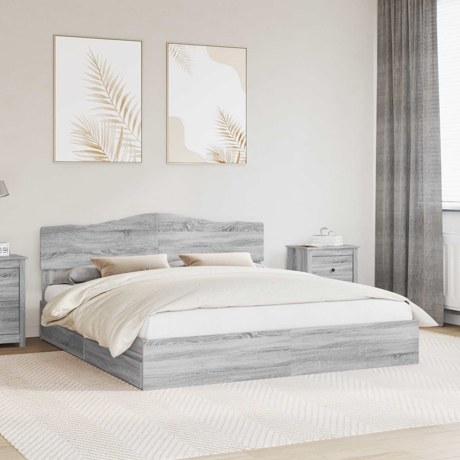 Opslag bed met lade Grijs Sonoma 200 x 200 cm Bewerkt hout
