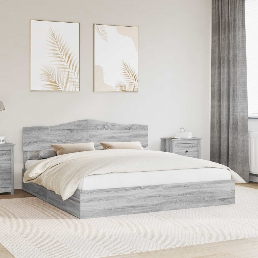 Opslag bed met lade Grijs Sonoma 200 x 200 cm Bewerkt hout