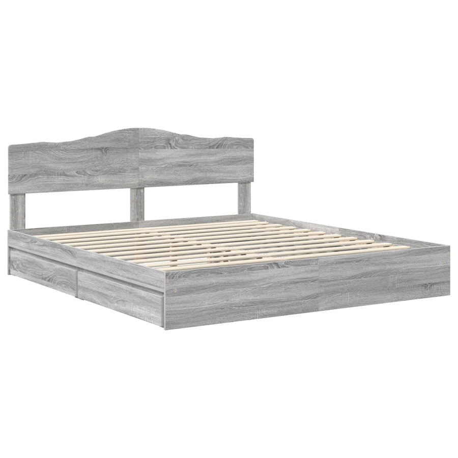 Opslag bed met lade Grijs Sonoma 200 x 200 cm Bewerkt hout