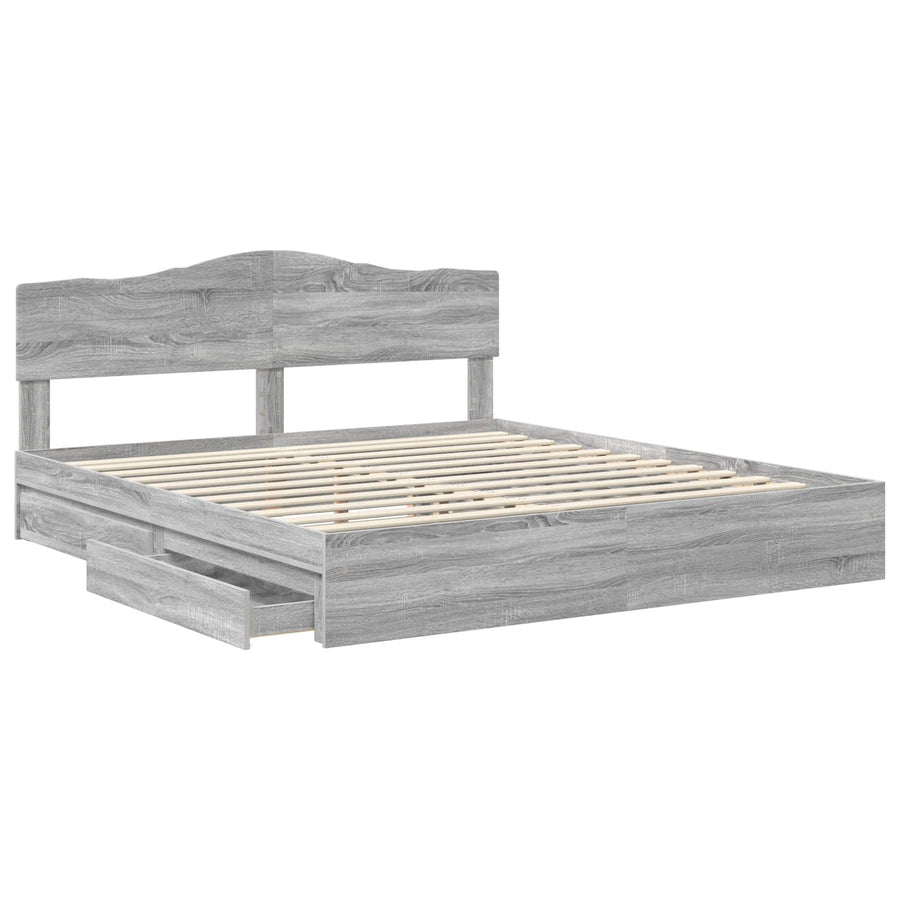 Opslag bed met lade Grijs Sonoma 200 x 200 cm Bewerkt hout