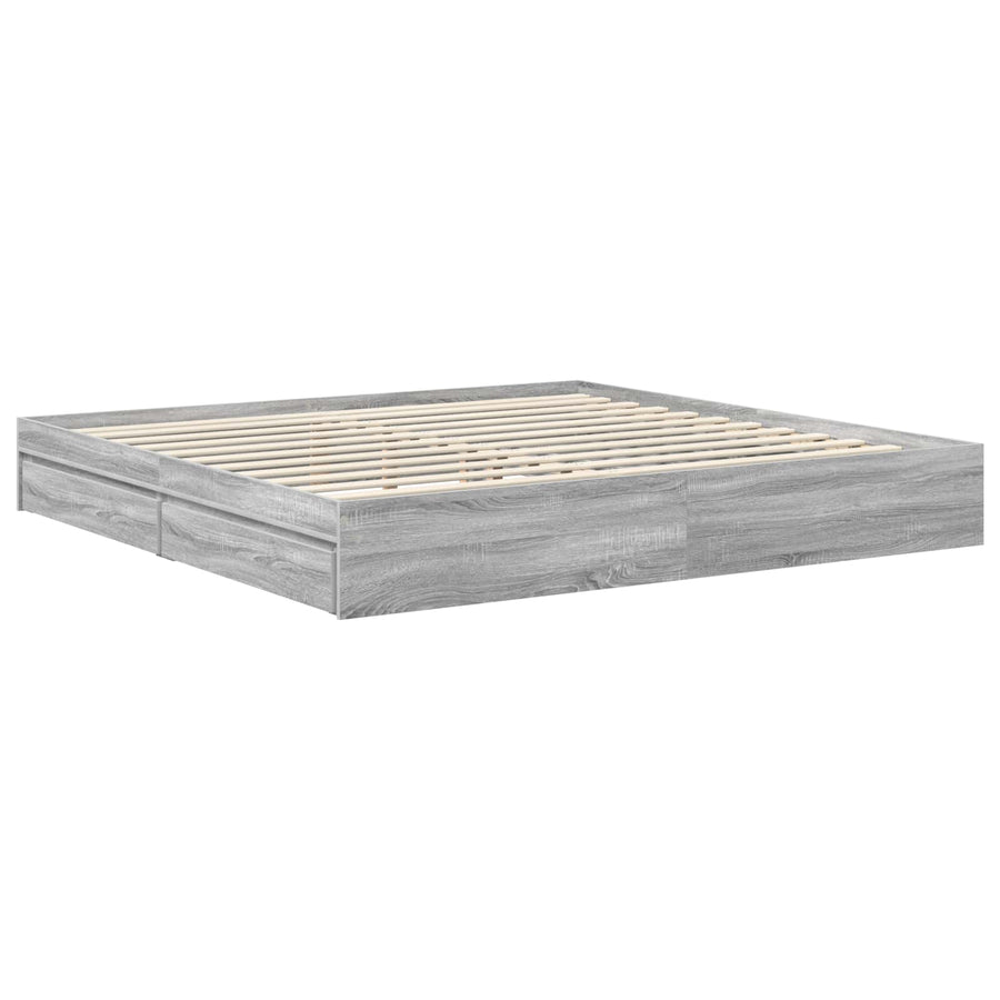 Opslag bed met lade Grijs Sonoma 200 x 200 cm Bewerkt hout