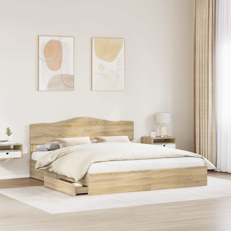 Opslag bed met lade Sonoma Eiken 180 x 200 cm Bewerkt hout