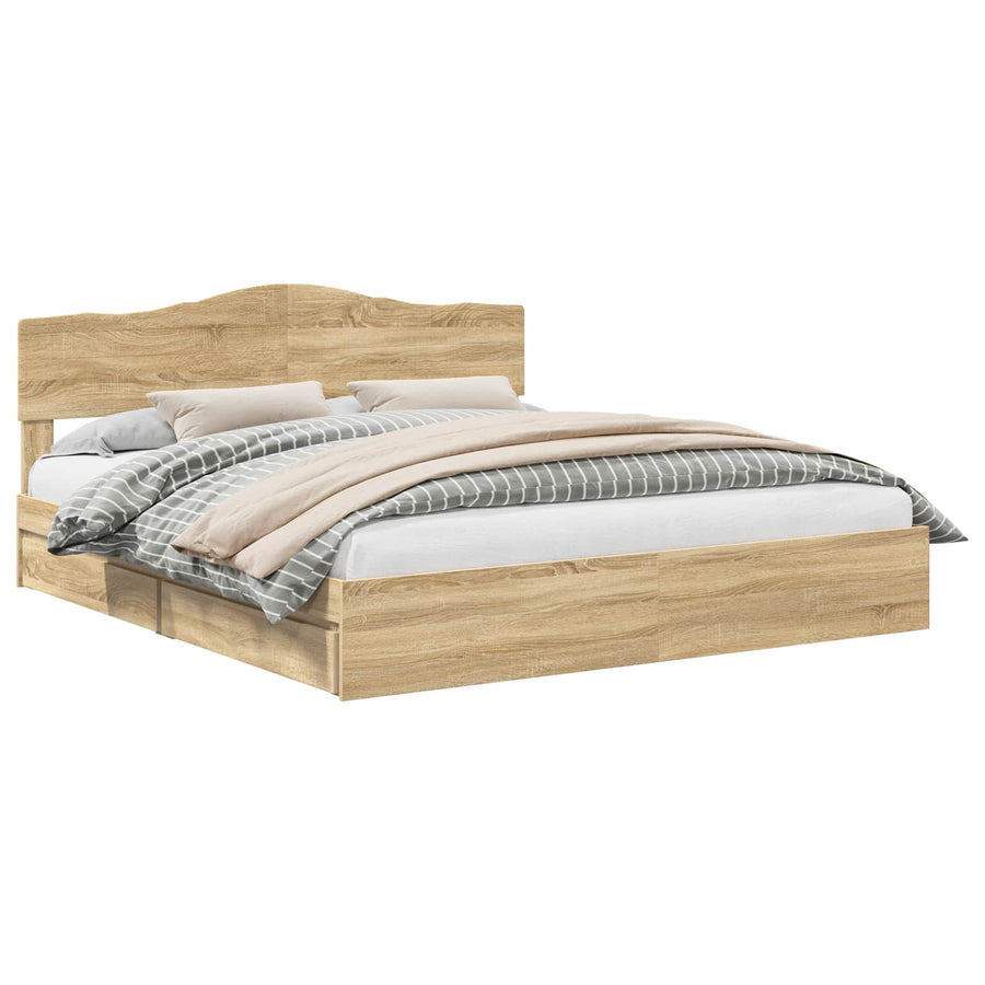 Opslag bed met lade Sonoma Eiken 180 x 200 cm Bewerkt hout