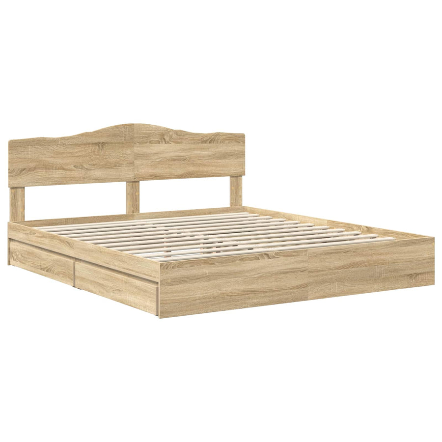 Opslag bed met lade Sonoma Eiken 180 x 200 cm Bewerkt hout