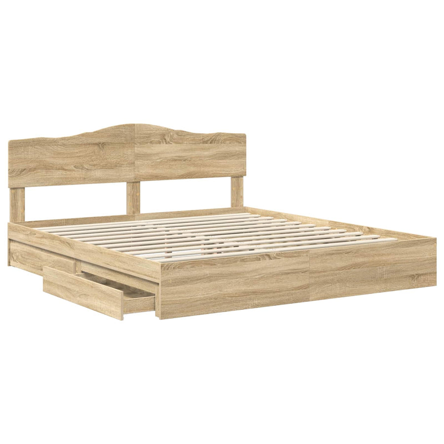 Opslag bed met lade Sonoma Eiken 180 x 200 cm Bewerkt hout