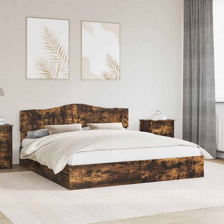 Opslag bed met lade Gerookt eiken 180 x 200 cm Bewerkt hout