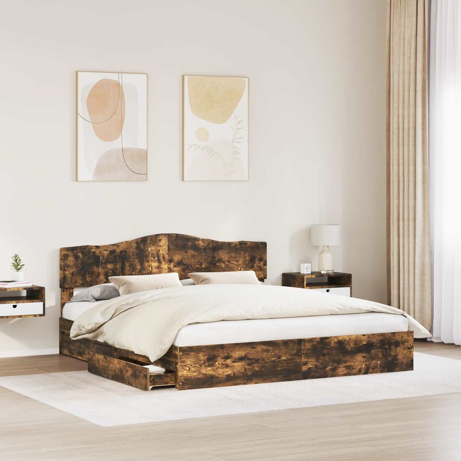 Opslag bed met lade Gerookt eiken 180 x 200 cm Bewerkt hout