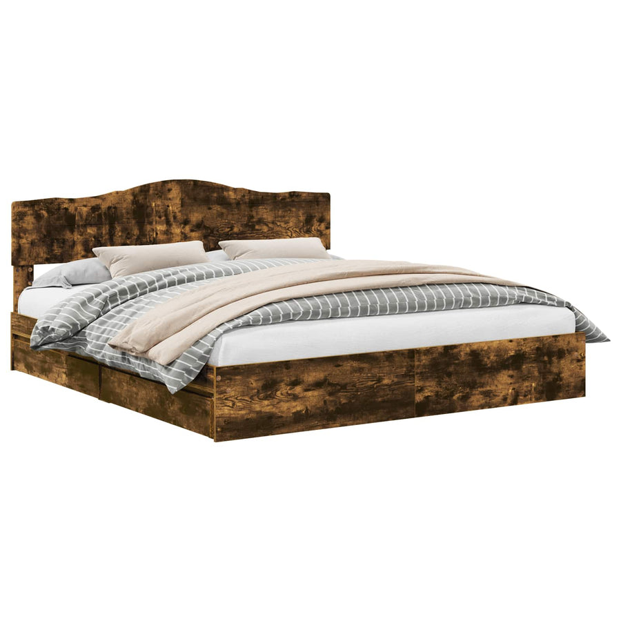 Opslag bed met lade Gerookt eiken 180 x 200 cm Bewerkt hout