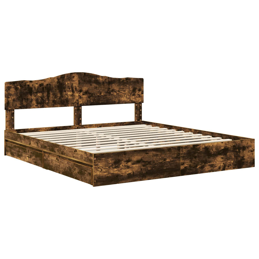 Opslag bed met lade Gerookt eiken 180 x 200 cm Bewerkt hout