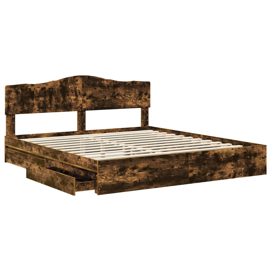 Opslag bed met lade Gerookt eiken 180 x 200 cm Bewerkt hout
