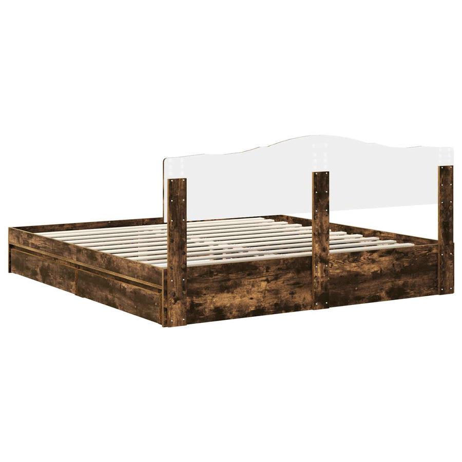 Opslag bed met lade Gerookt eiken 180 x 200 cm Bewerkt hout