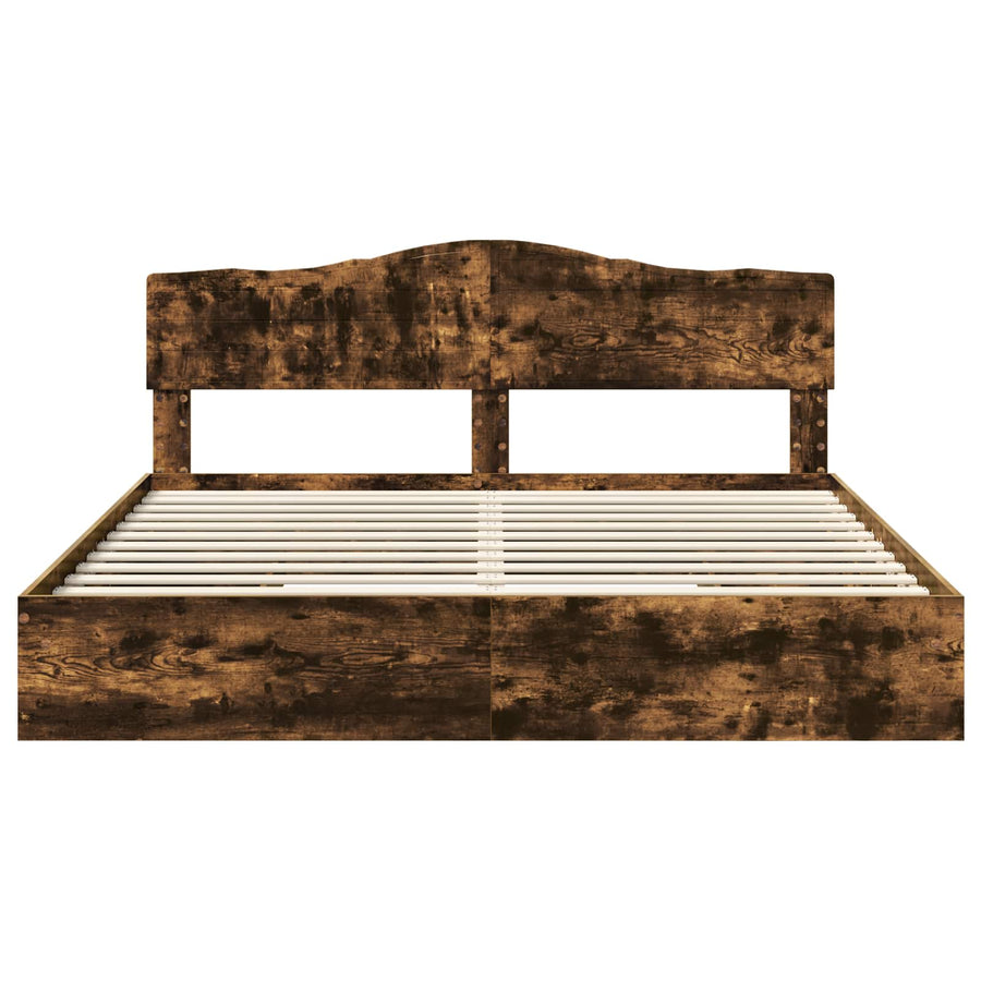 Opslag bed met lade Gerookt eiken 180 x 200 cm Bewerkt hout