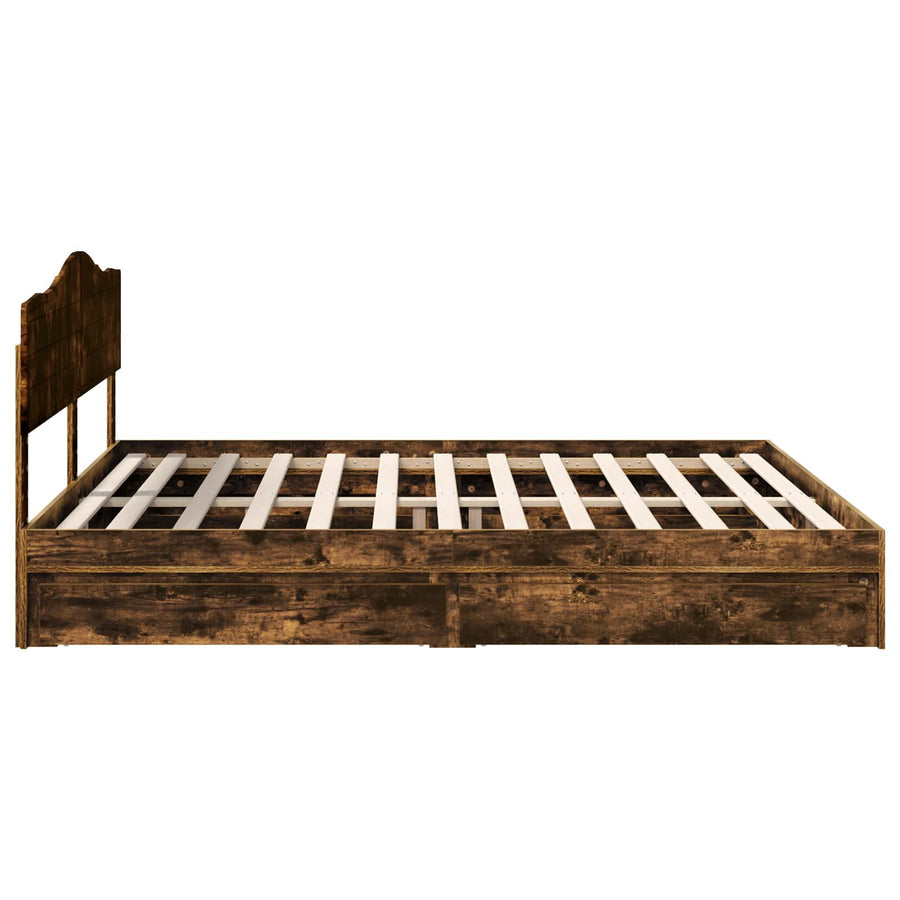 Opslag bed met lade Gerookt eiken 180 x 200 cm Bewerkt hout