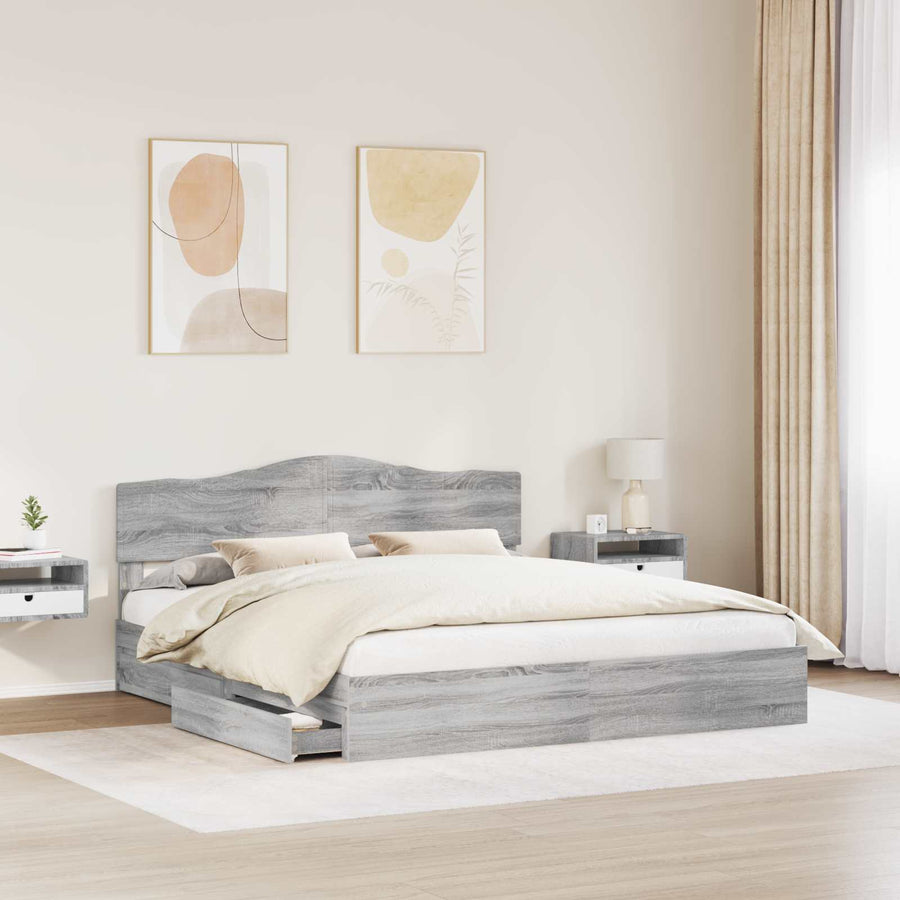 Opslag bed met lade Grijs Sonoma 180 x 200 cm Bewerkt hout
