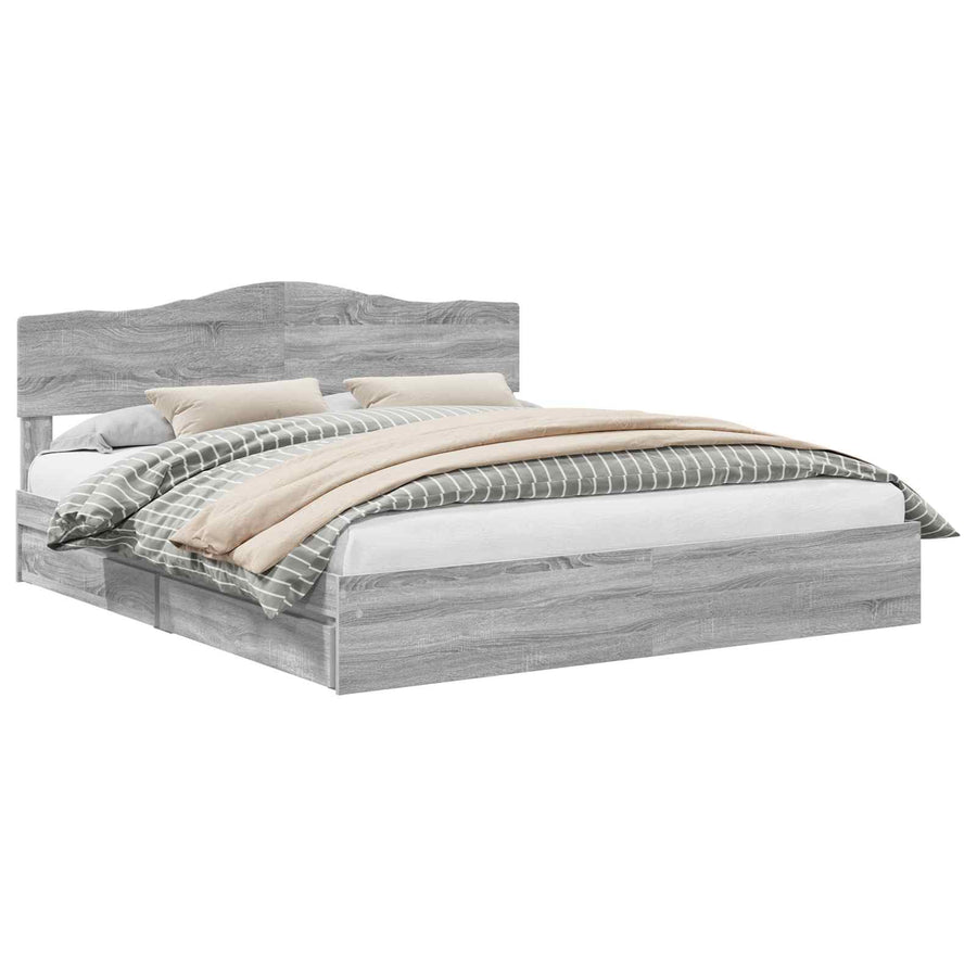 Opslag bed met lade Grijs Sonoma 180 x 200 cm Bewerkt hout