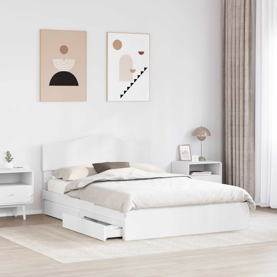Opslag bed met hoofdeinde Wit 160 x 200 cm Bewerkt hout