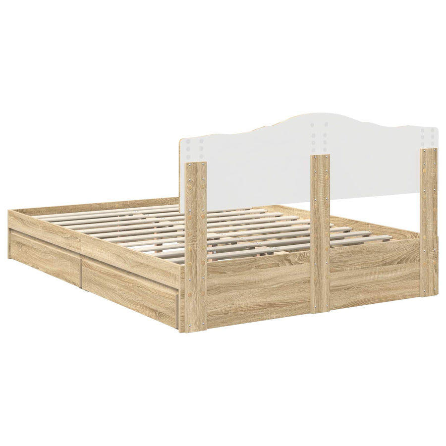 Opslag bed met lade Sonoma Eiken 160 x 200 cm Bewerkt hout