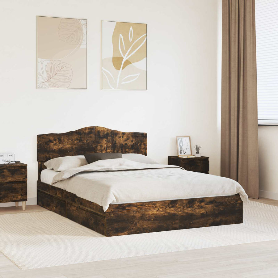 Opslag bed met lade Gerookt eiken 160 x 200 cm Bewerkt hout