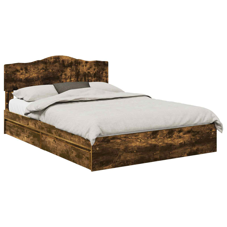 Opslag bed met lade Gerookt eiken 160 x 200 cm Bewerkt hout