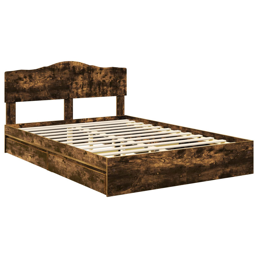 Opslag bed met lade Gerookt eiken 160 x 200 cm Bewerkt hout