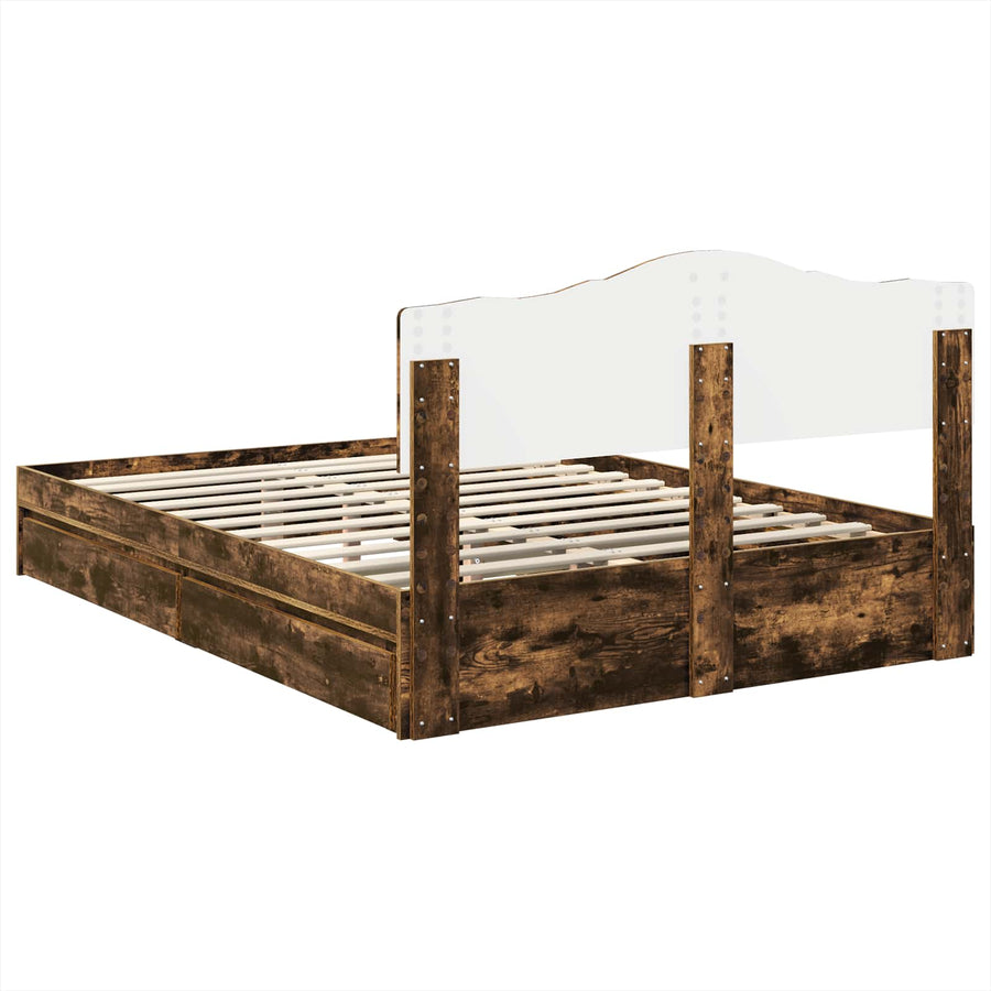Opslag bed met lade Gerookt eiken 160 x 200 cm Bewerkt hout