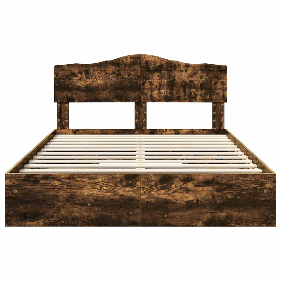 Opslag bed met lade Gerookt eiken 160 x 200 cm Bewerkt hout