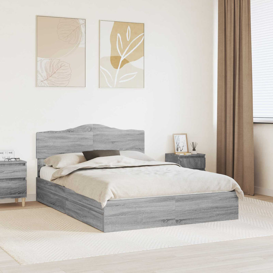 Opslag bed met lade Grijs Sonoma 160 x 200 cm Bewerkt hout