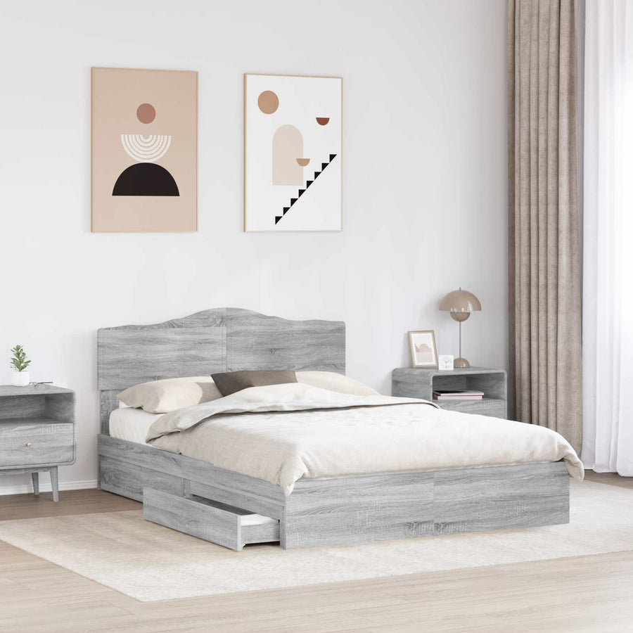 Opslag bed met lade Grijs Sonoma 160 x 200 cm Bewerkt hout