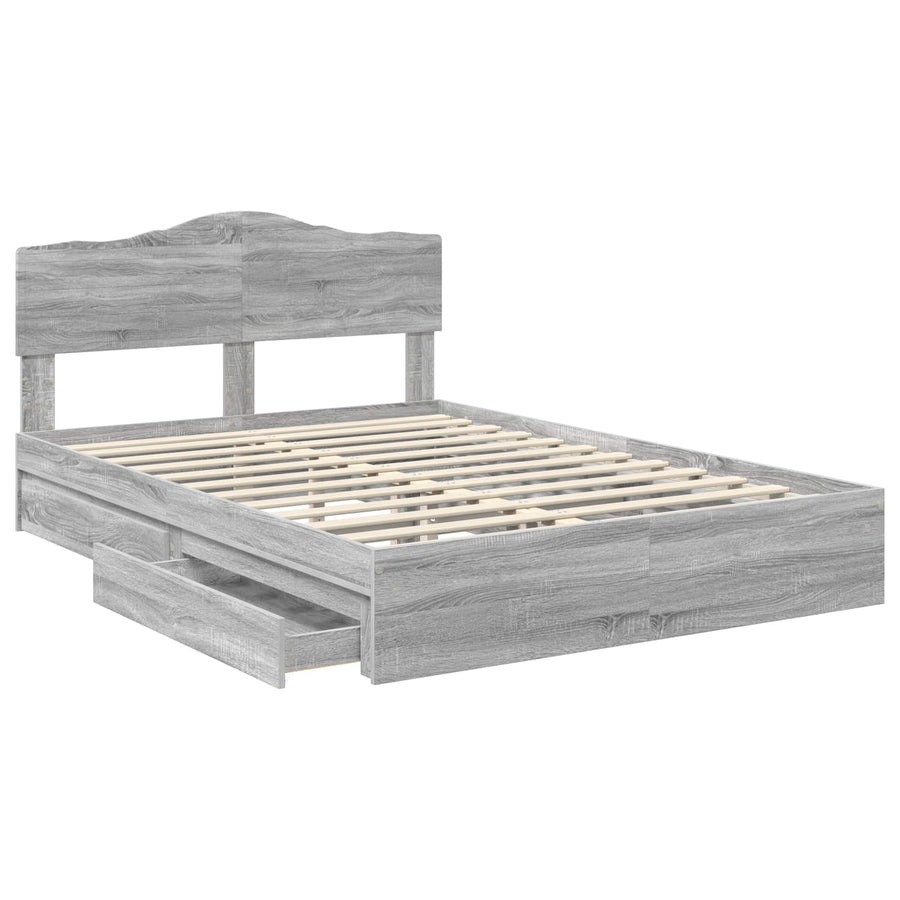 Opslag bed met lade Grijs Sonoma 160 x 200 cm Bewerkt hout