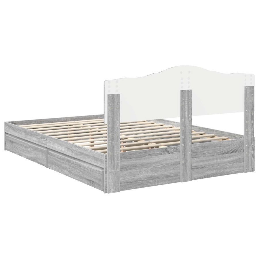 Opslag bed met lade Grijs Sonoma 160 x 200 cm Bewerkt hout