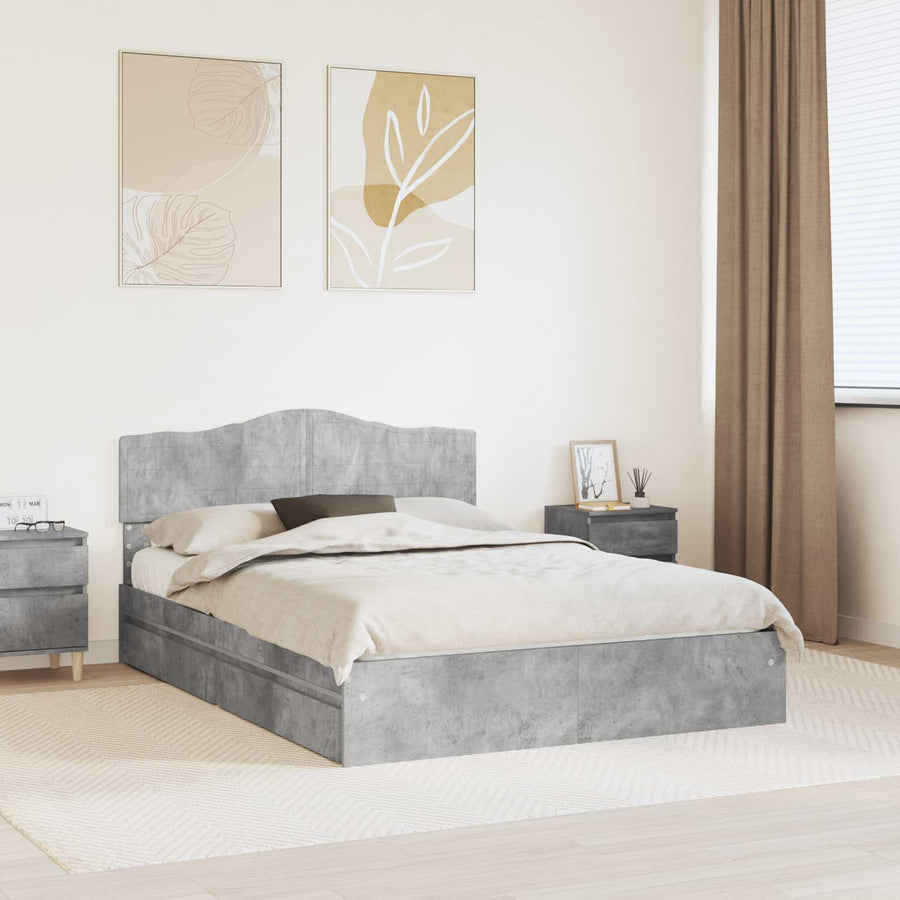 Opslag bed met hoofdeinde Beton Grijs 150 x 200 cm Bewerkt hout