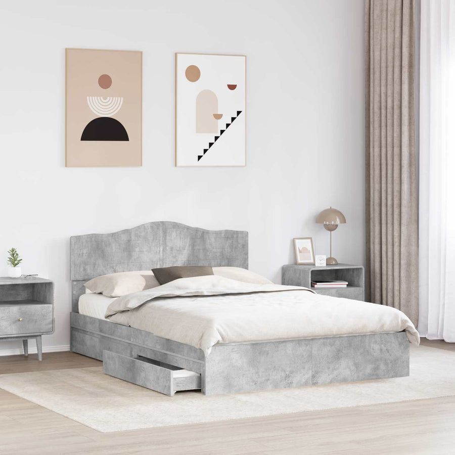 Opslag bed met hoofdeinde Beton Grijs 150 x 200 cm Bewerkt hout